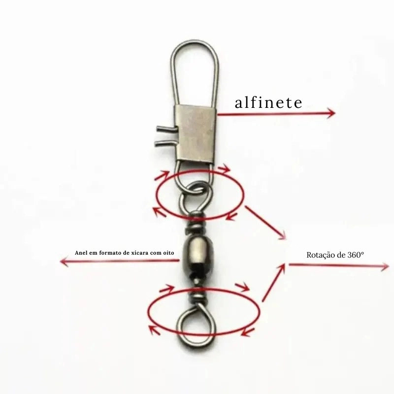 100PCS Conectores com Girador, Rolamento de Pino e Clipe Fastlock - Águas Nobres