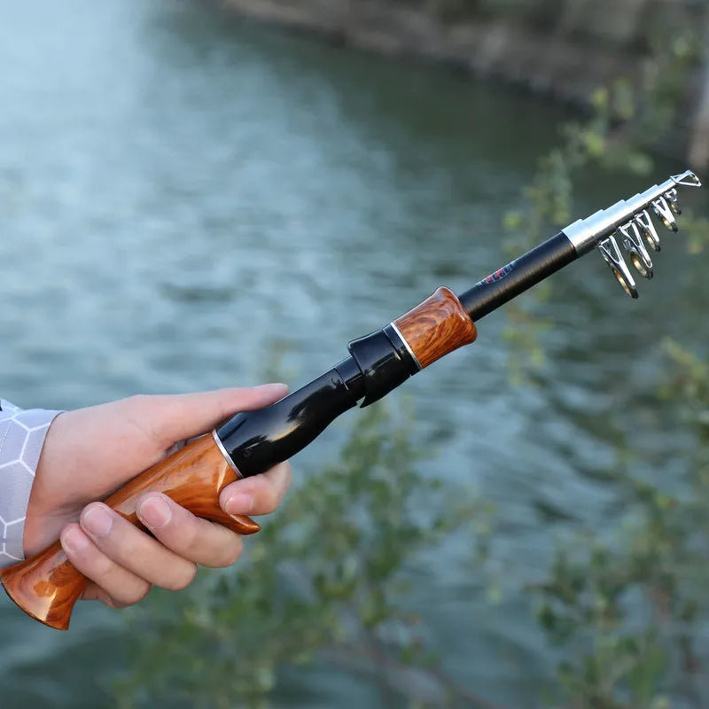 Vara de Pesca Telescópica Fibra de Carbono com Cabo de Cortiça