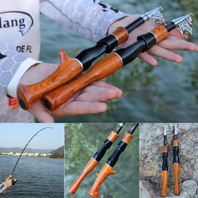 Vara de Pesca Telescópica Fibra de Carbono com Cabo de Cortiça