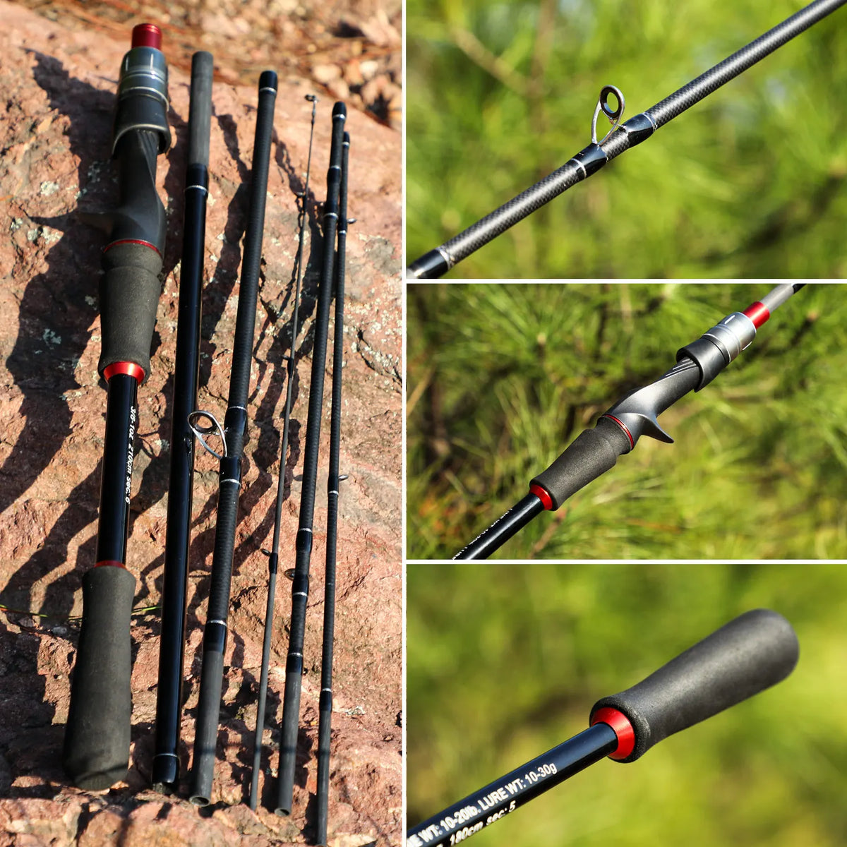 Vara de Pesca Fibra de Carbono Portátil Spinning e Casting