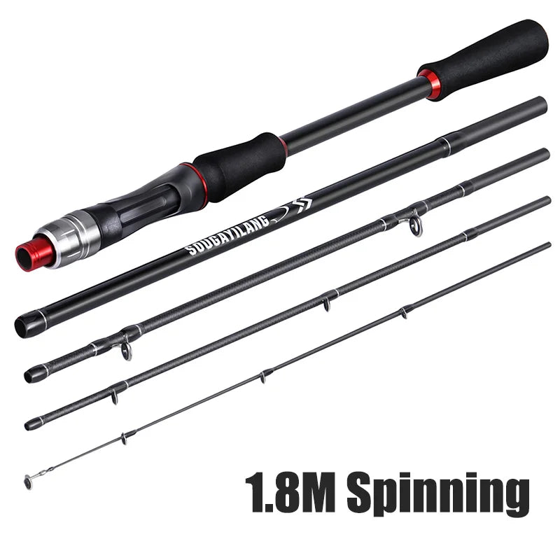 Vara de Pesca Fibra de Carbono Portátil Spinning e Casting