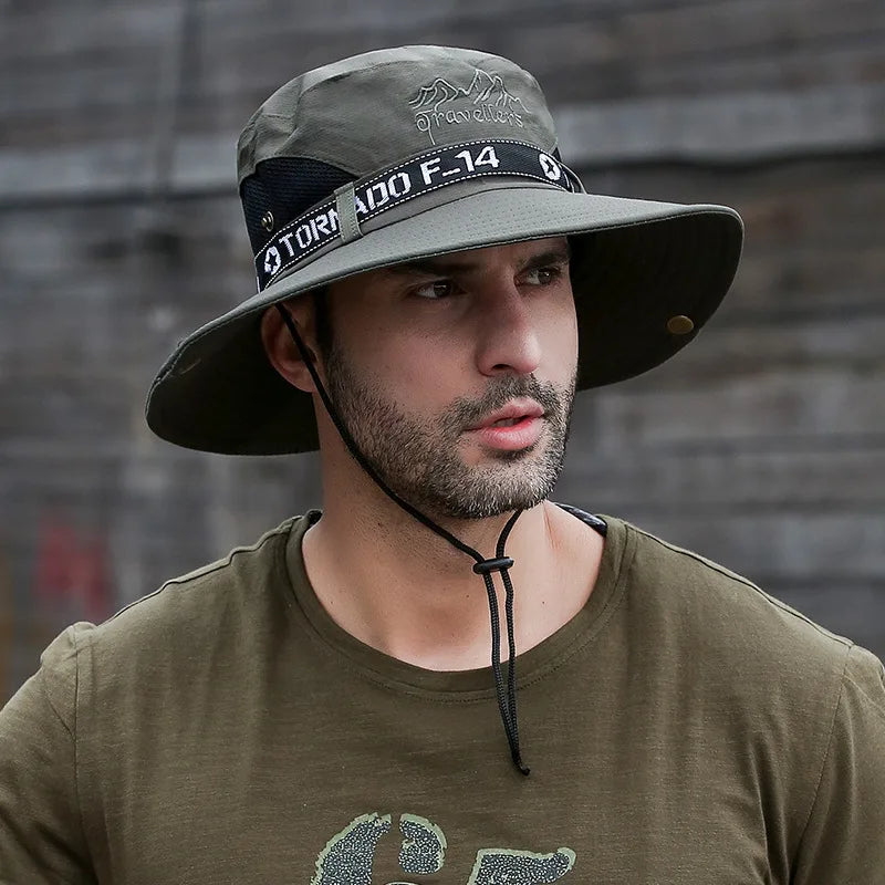 Chapéu Masculino Outdoor UV Impermeável com Aba Grande