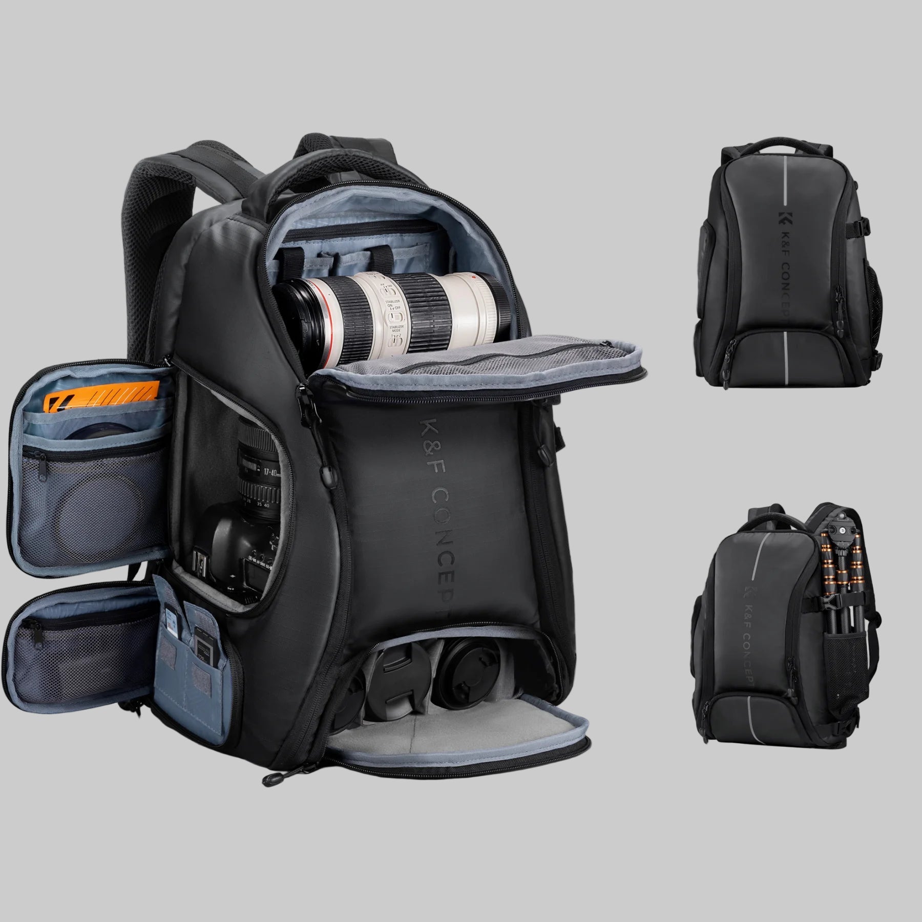 Mochila Fotográfica Impermeável com Acesso Frontal e Compartimentos