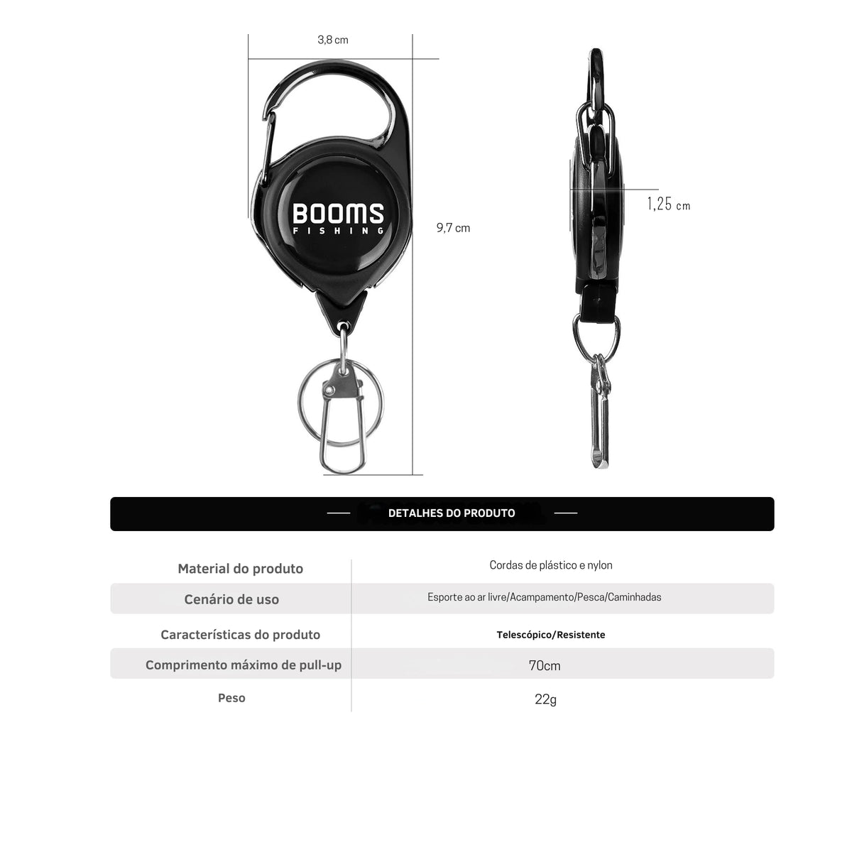 Chaveiro Retrátil com Mosquetão e Argola de Chave para Pesca - Águas Nobres