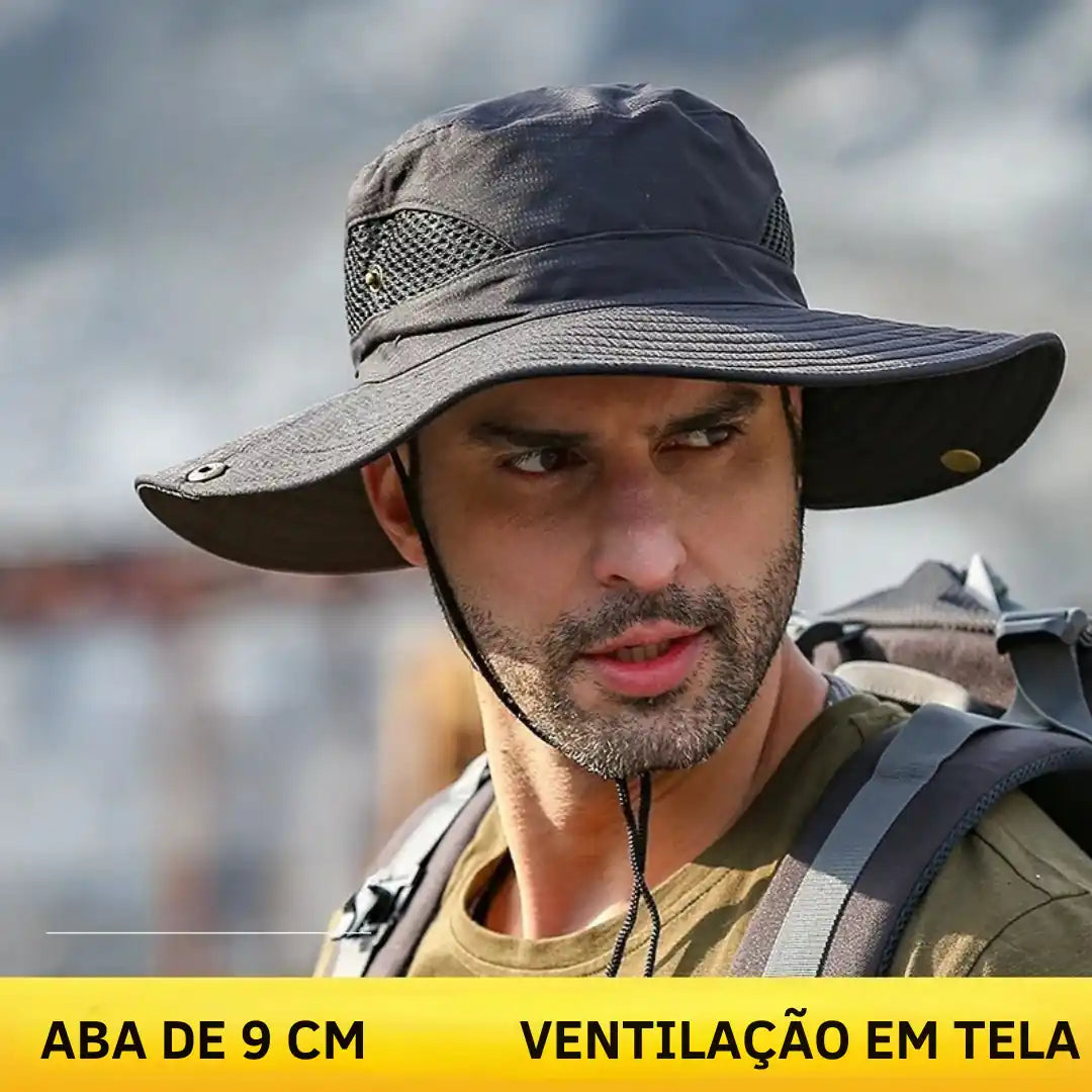 Chapéu Masculino Outdoor UV Impermeável com Aba Grande