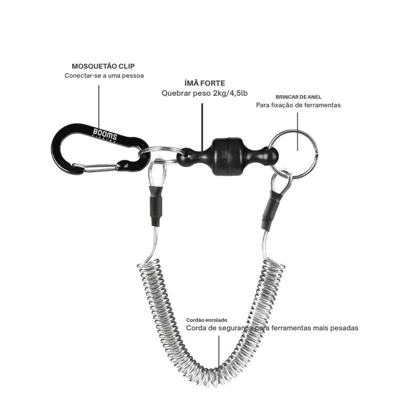 Clipe Magnético de Liberação Rápida com Cordão Espiral para Rede de Pesca - Águas Nobres