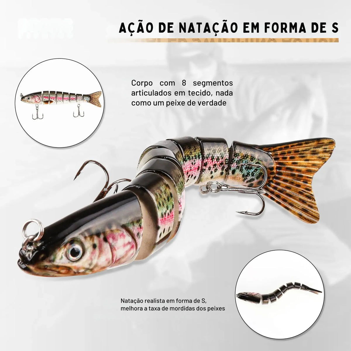 Isca Artificial Articulada Swimbait 10cm 29g com 7 Segmentos para Pesca - Águas Nobres