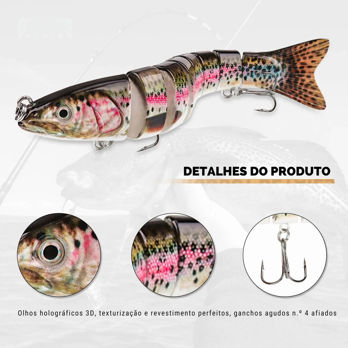 Isca Artificial Articulada Swimbait 10cm 29g com 7 Segmentos para Pesca - Águas Nobres