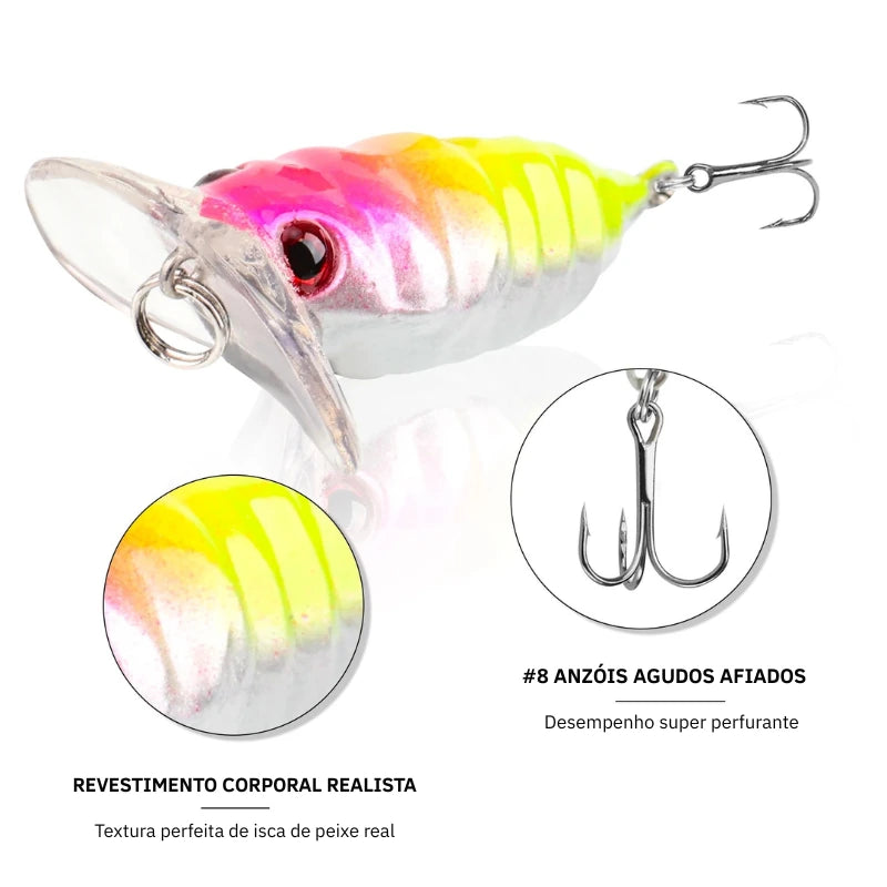 Isca Artificial Cicada 3.8cm 3.4g com Olhos 3D e Ganchos Afiados - Águas Nobres