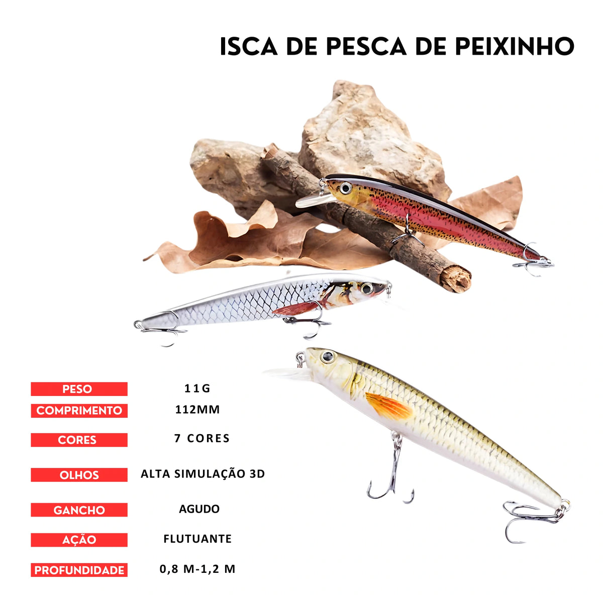 Isca Artificial Floating Minnow 112mm 11g com Ação Realista - Águas Nobres