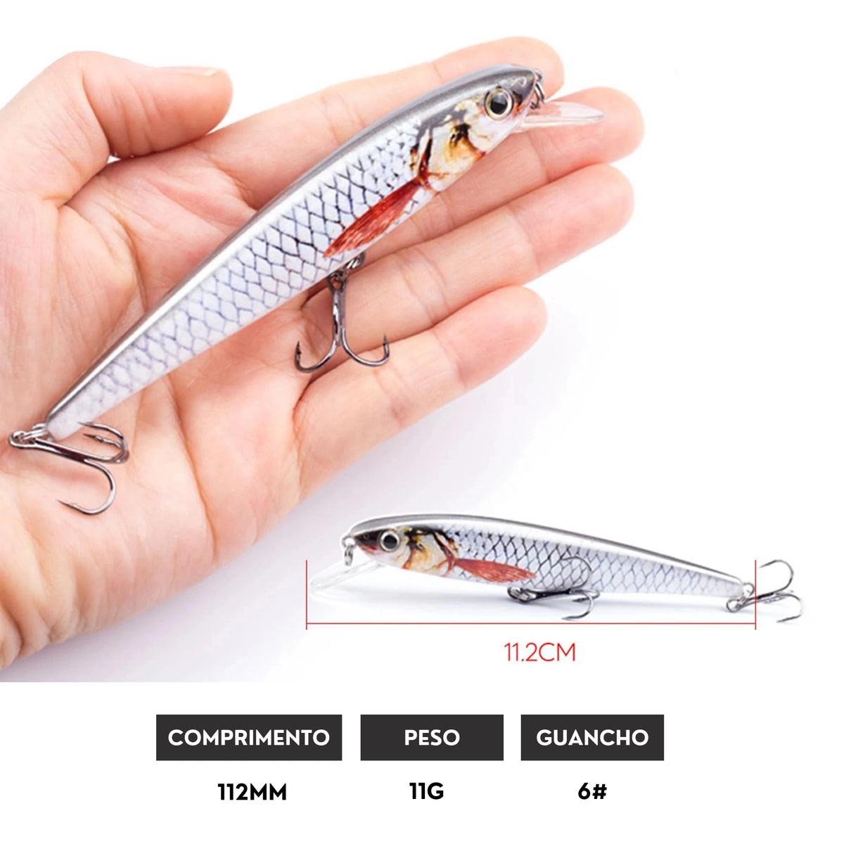 Isca Artificial Floating Minnow 112mm 11g com Ação Realista - Águas Nobres