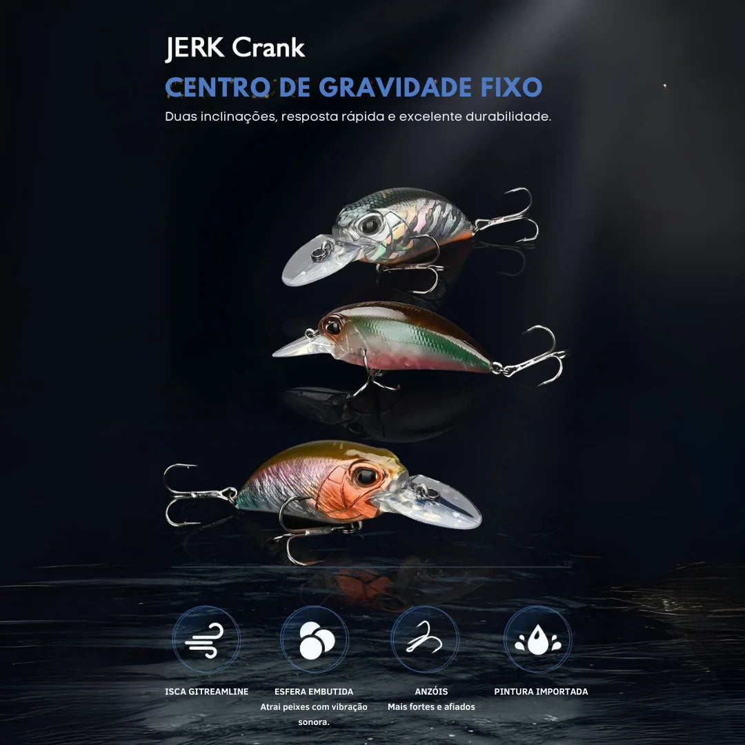 Isca Artificial Jerk Crank Flutuante para Pesca Profissional