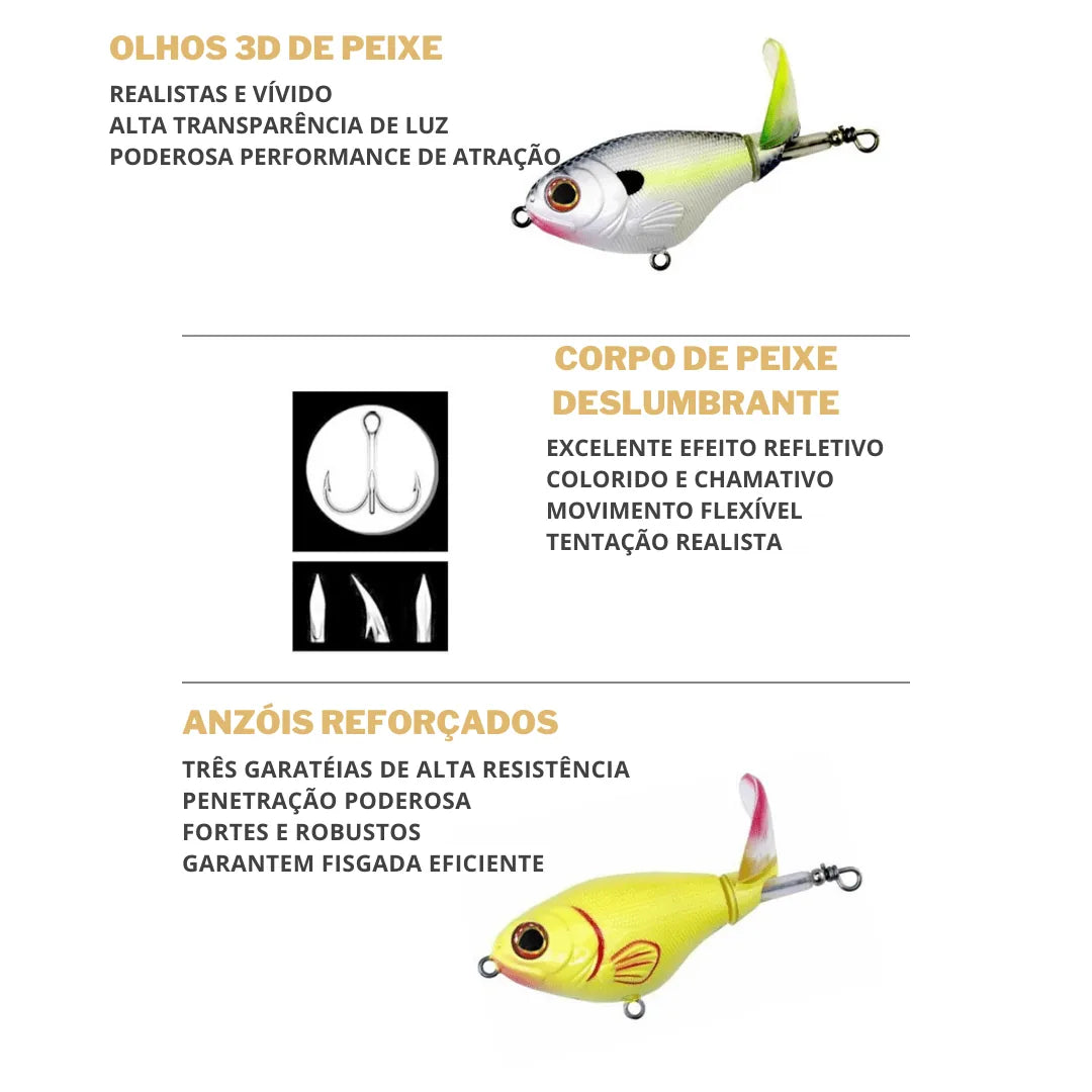 Isca Artificial Topwater com Cauda Rotativa