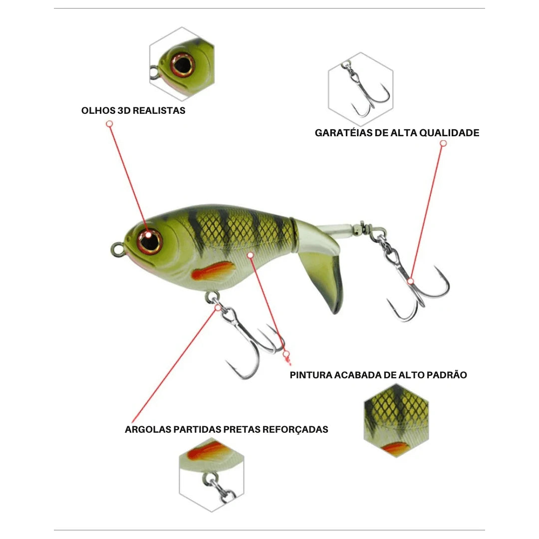 Isca Artificial Topwater com Cauda Rotativa