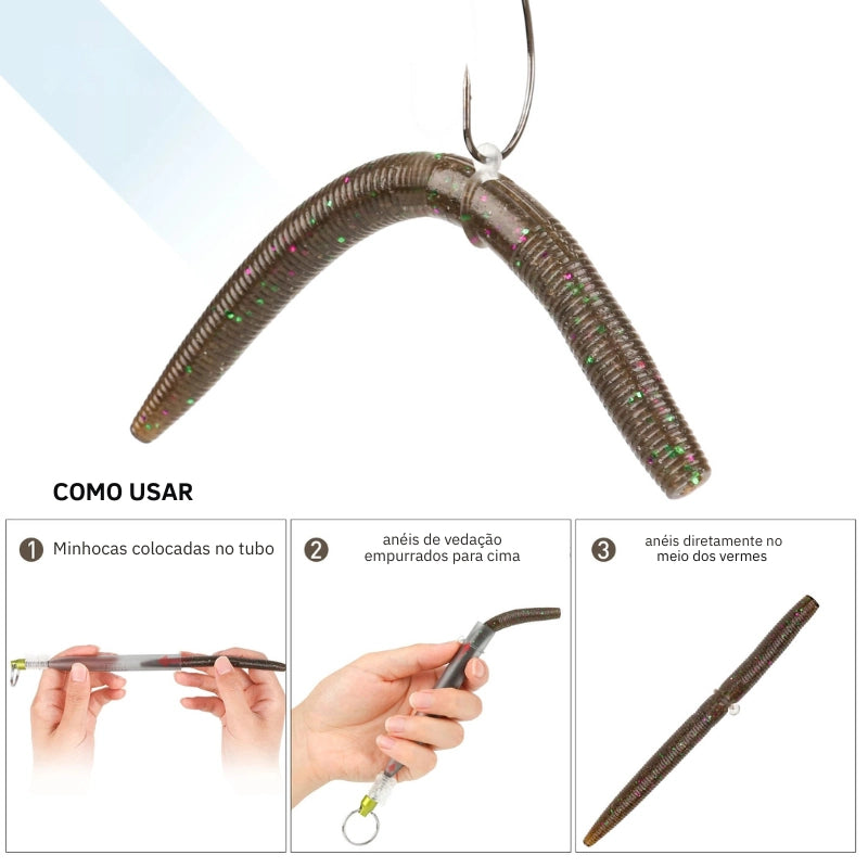 Isca Minhoca Noodle Soft Bait 10pcs com Tubo para Pesca - Águas Nobres