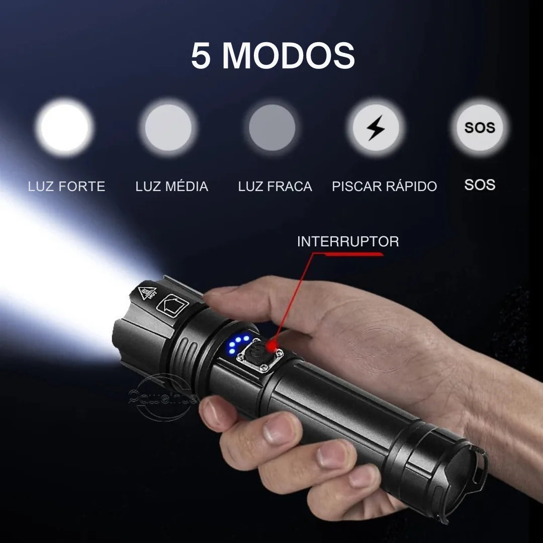 Lanterna LED Recarregável Ultra Potente com Zoom Ajustável