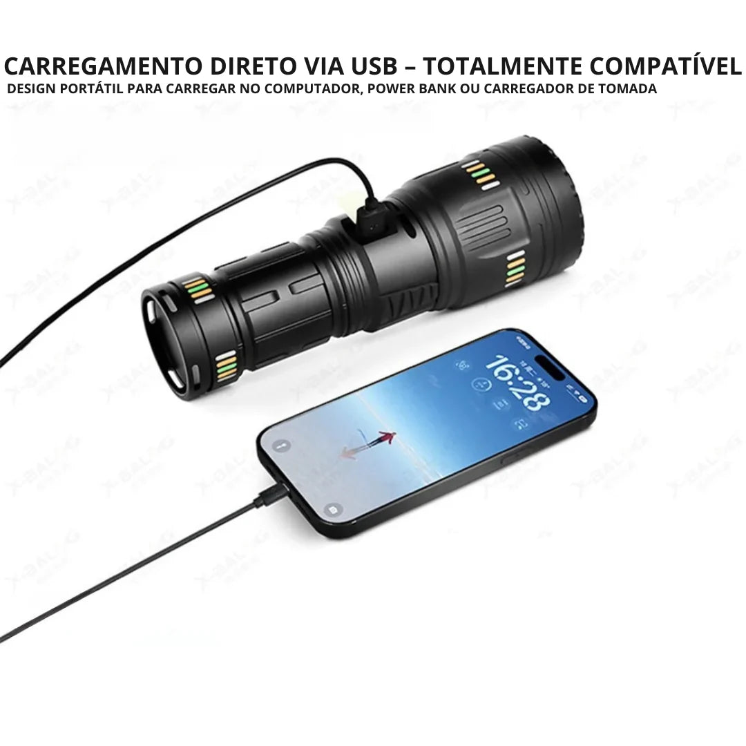 Lanterna LED Tática Recarregável Super Brilhante
