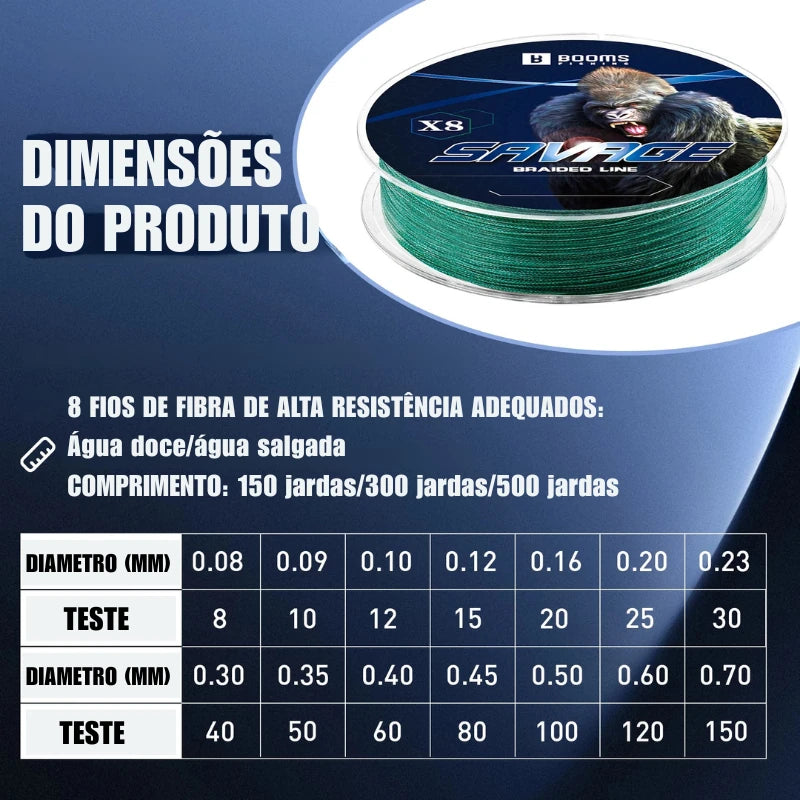 Linha Multifilamento PE 8 Fios para Pesca em Água Salgada 150m, 300m e 500m - Águas Nobres