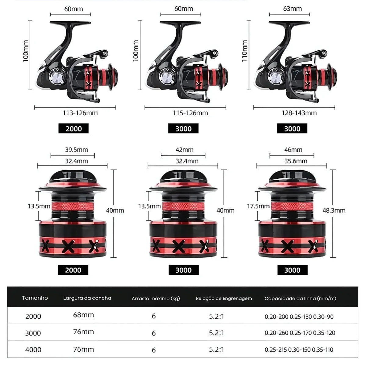 Molinete Spinning Reel 2000-4000 com Carretel Extra para Pesca em Água Salgada - Águas Nobres