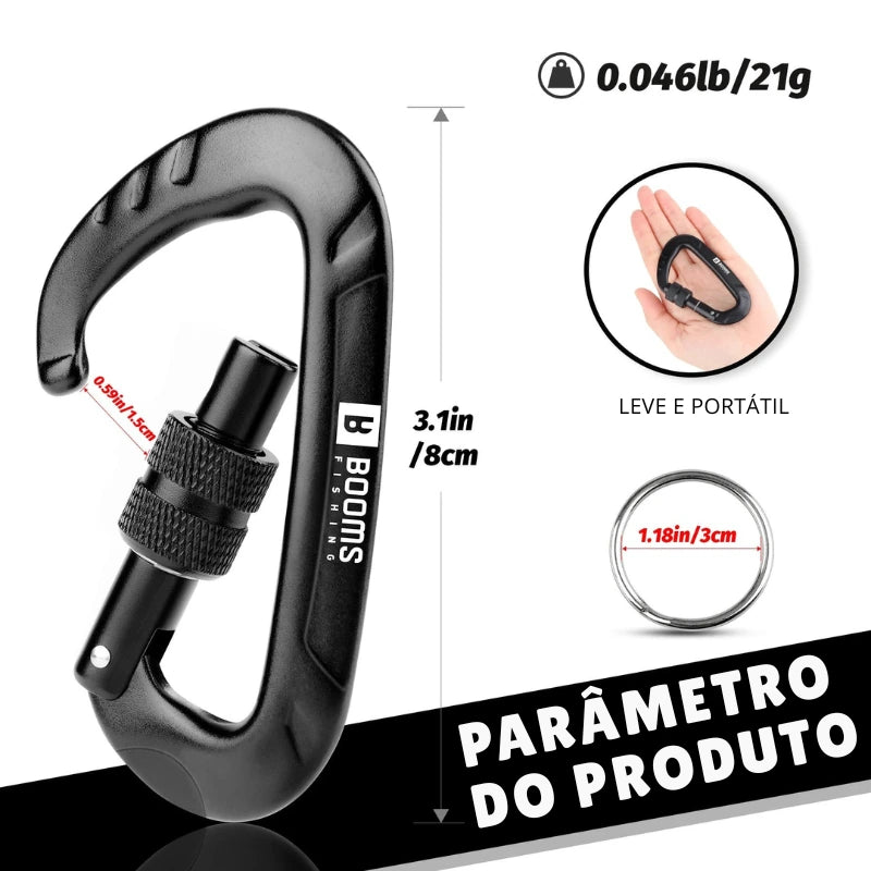 Mosquetão de Alumínio 12KN para Pesca e Camping com Argolas - Águas Nobres