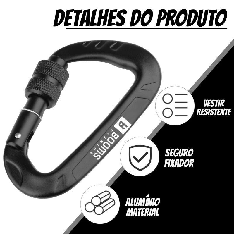 Mosquetão de Alumínio 12KN para Pesca e Camping com Argolas - Águas Nobres