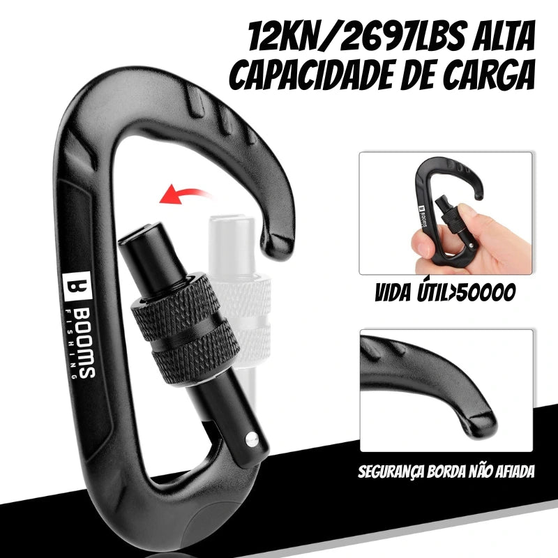 Mosquetão de Alumínio 12KN para Pesca e Camping com Argolas - Águas Nobres