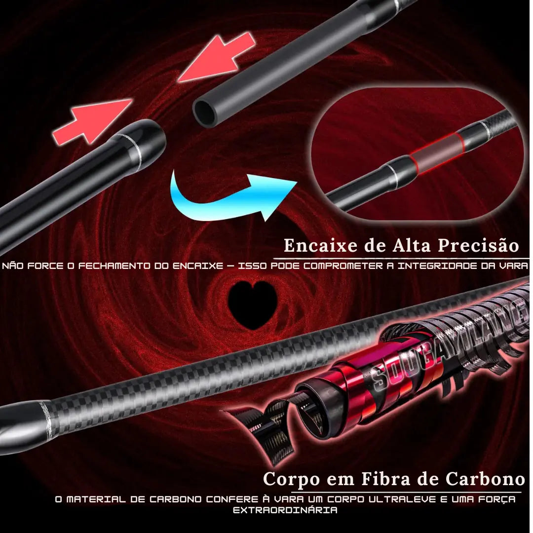 Vara de Pesca Fibra de Carbono Portátil Spinning e Casting