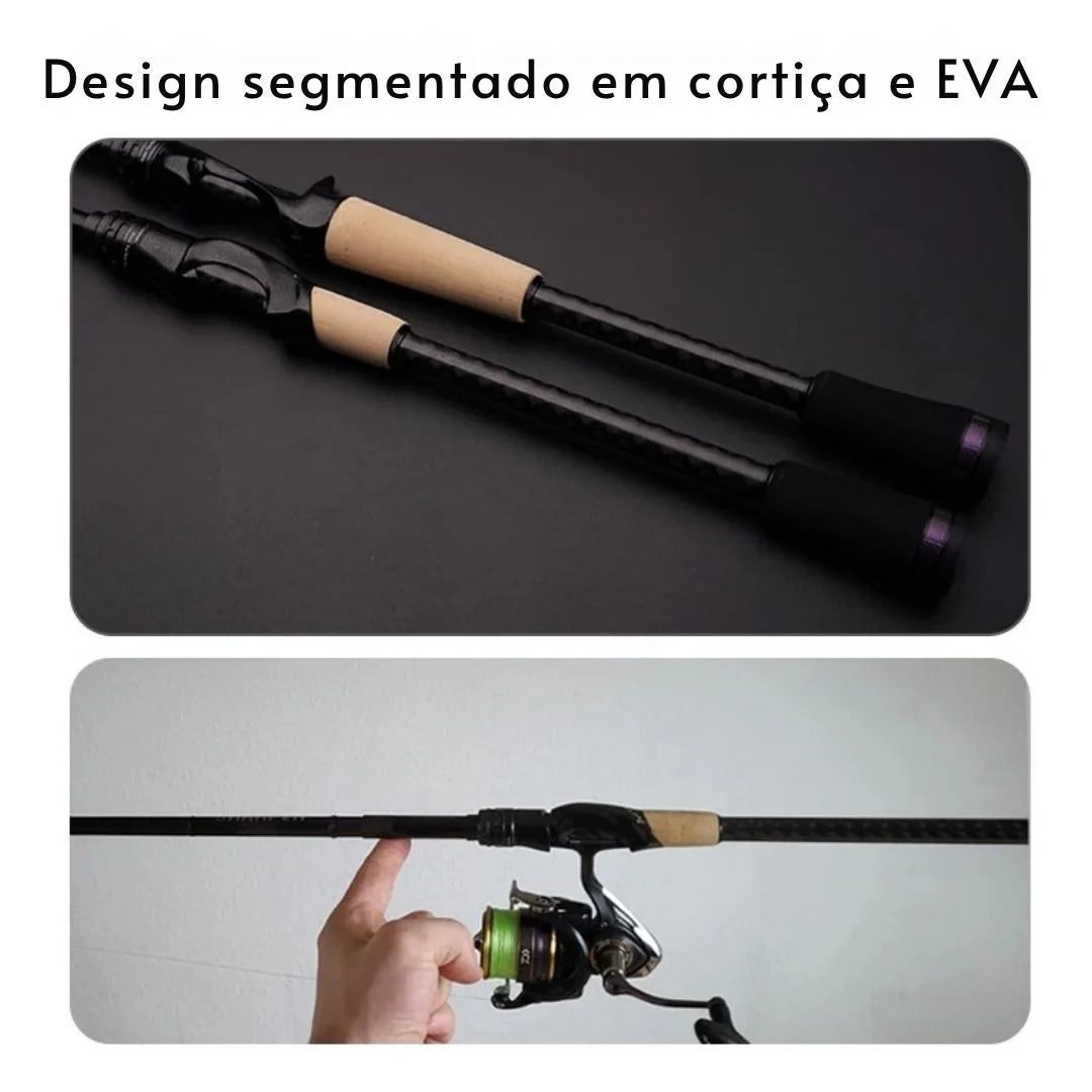 Vara de Pesca Preta Fibra de Carbono Alta Resistência