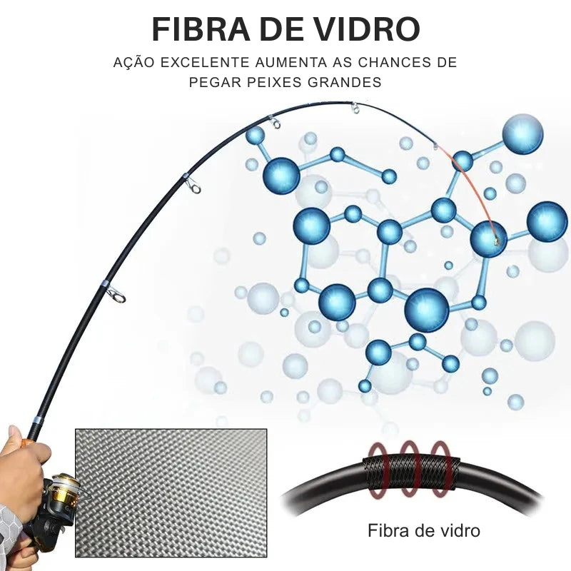 Vara de Pesca Telescópica Fibra de Carbono com Cabo de Cortiça