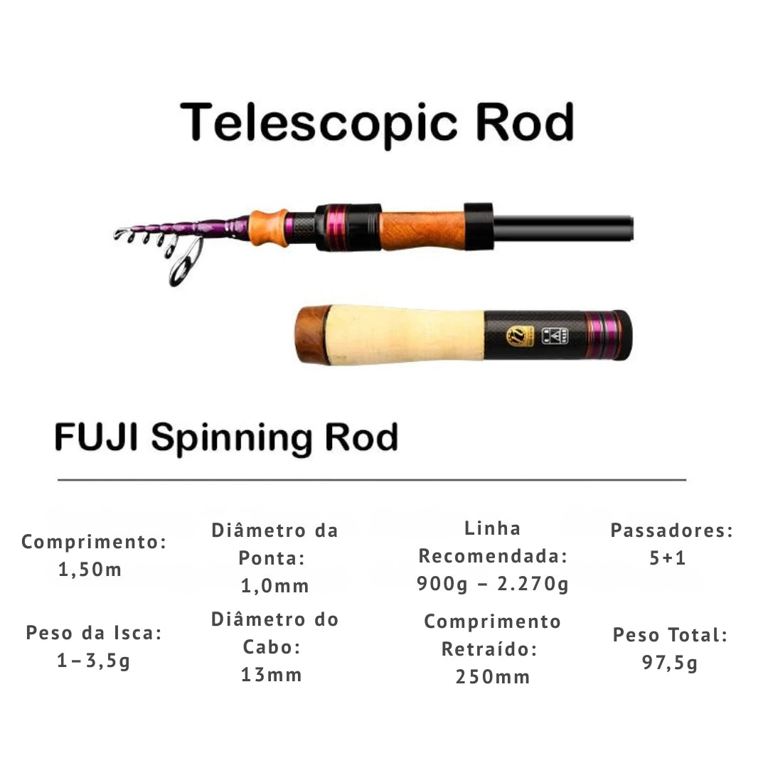 Vara de Pesca Telescópica em Carbono – Spinning e Casting