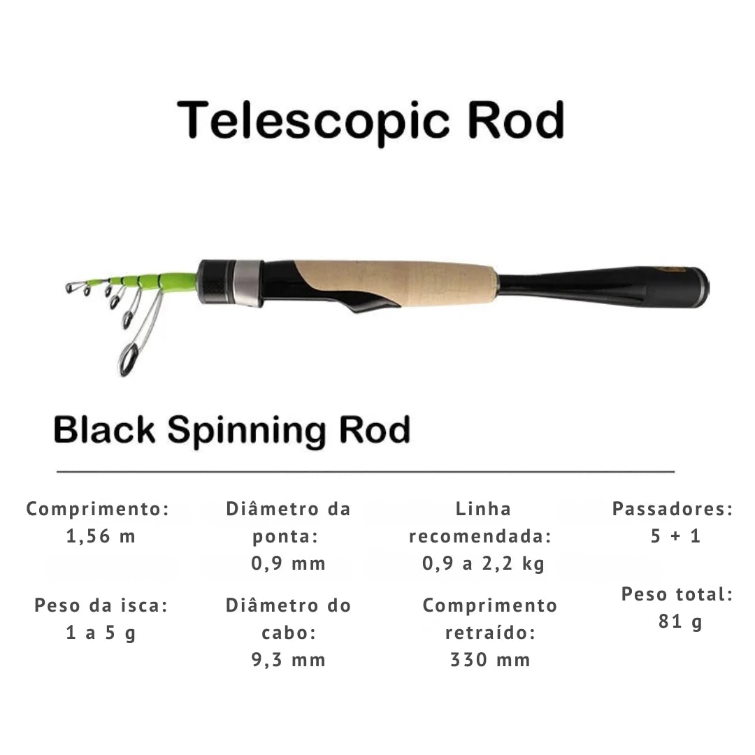 Vara de Pesca Telescópica em Carbono – Spinning e Casting