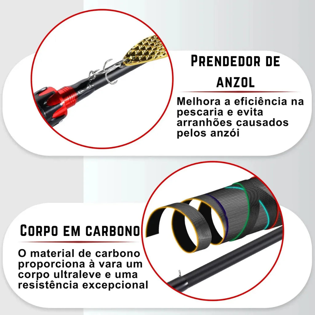 Vara de Pesca Ultralight Fibra de Carbono com Cabo EVA