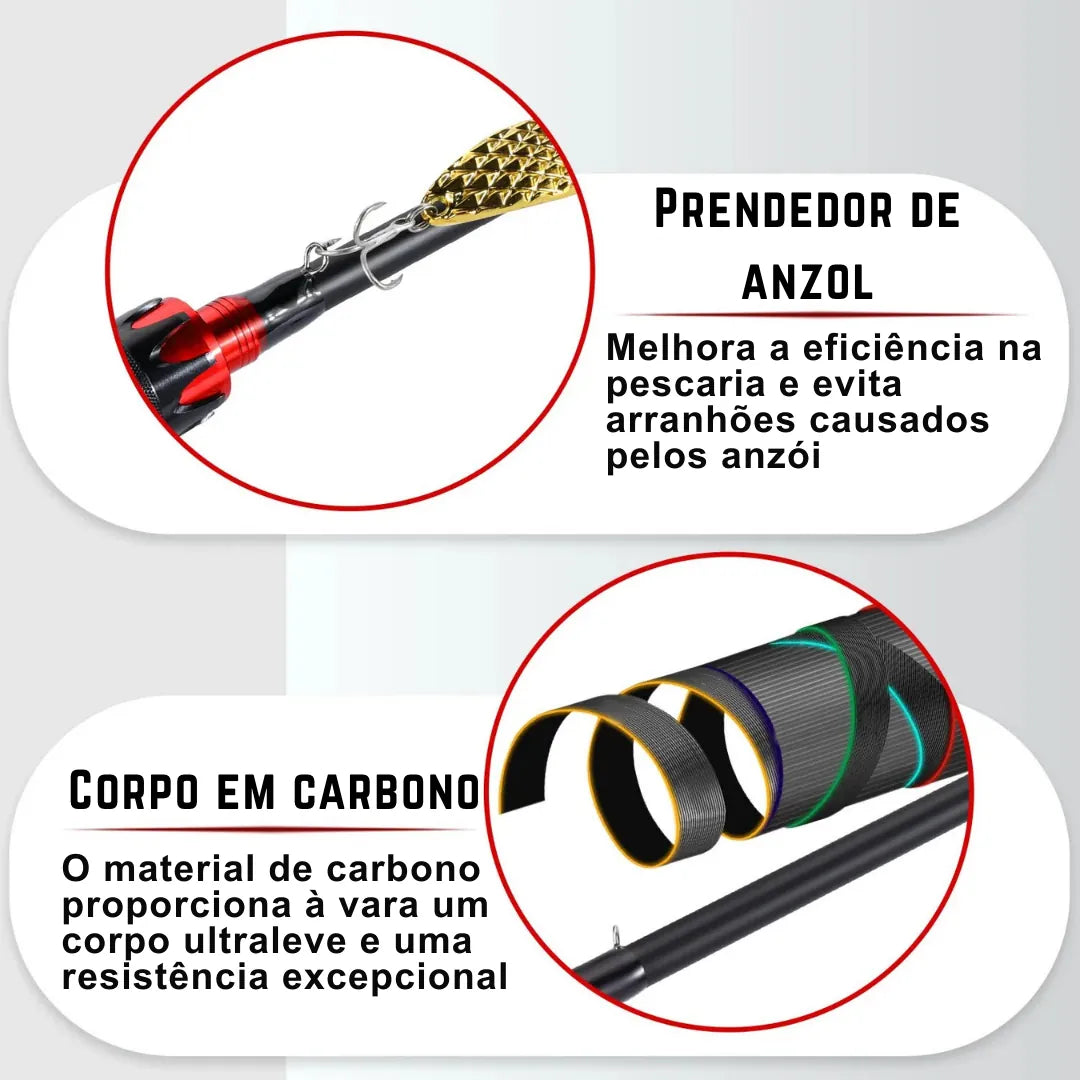 Vara de Pesca Ultralight Fibra de Carbono com Cabo EVA
