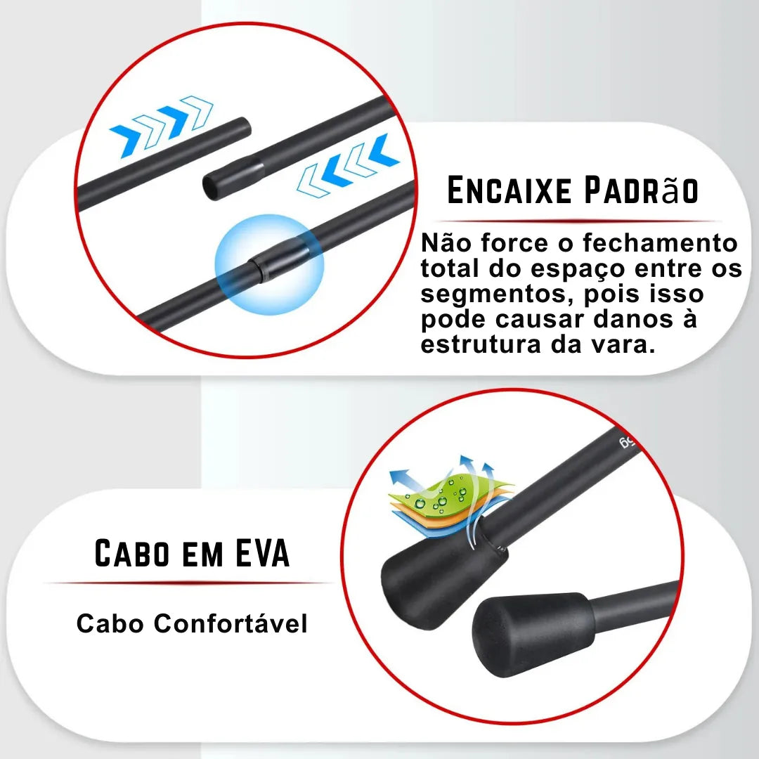 Vara de Pesca Ultralight Fibra de Carbono com Cabo EVA