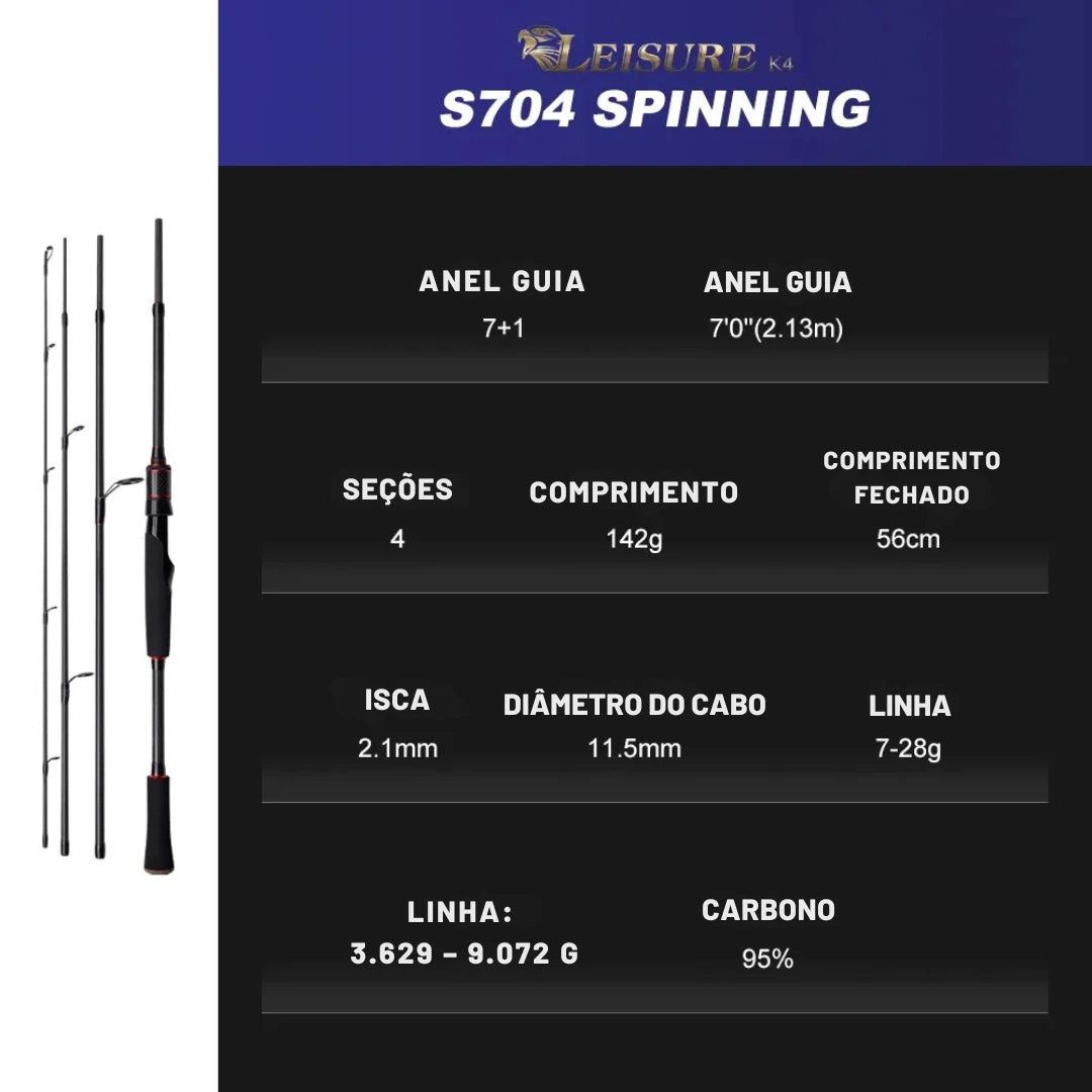 Vara de Pesca 4 Partes em Carbono