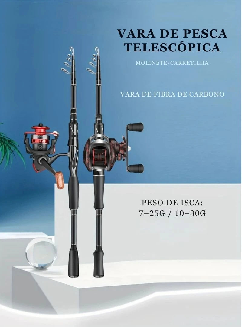 Vara Telescópica Fibra de Carbono Spinning e Casting Alta Performance