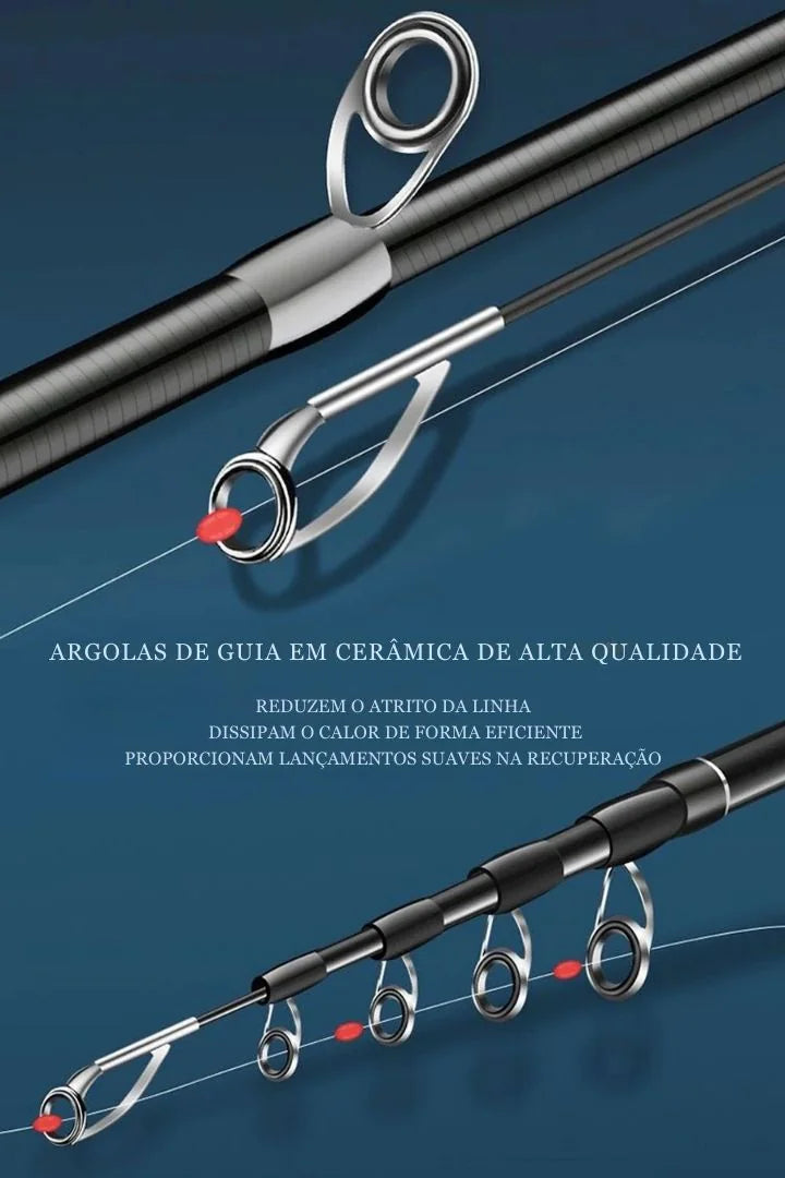 Vara Telescópica Fibra de Carbono Spinning e Casting Alta Performance